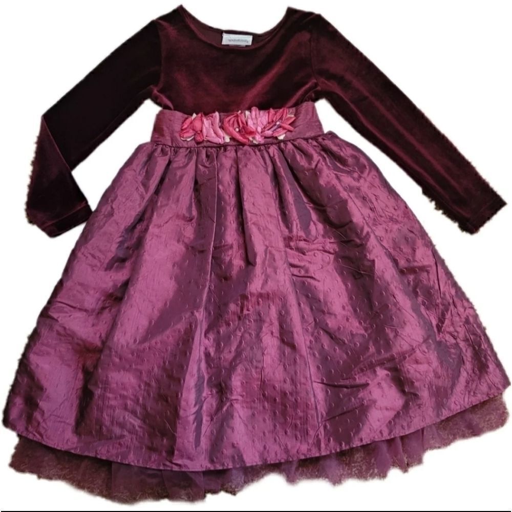 Burgundy wine 90s style velvet a line dress floral